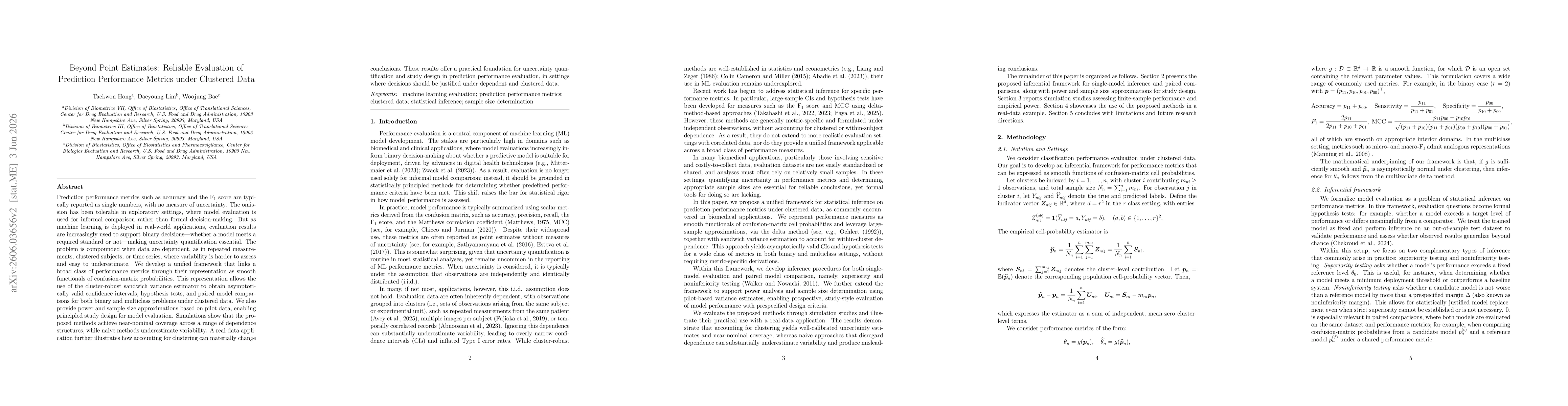 Thumbnail for Beyond Point Estimates: Reliable Evaluation of Prediction Performance Metrics under Clustered Data