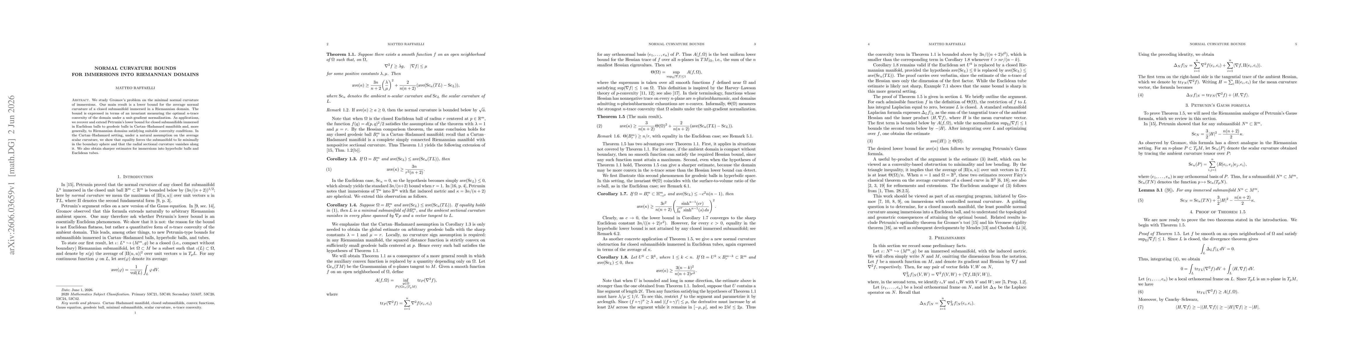 Thumbnail for Normal curvature bounds for immersions into Riemannian domains
