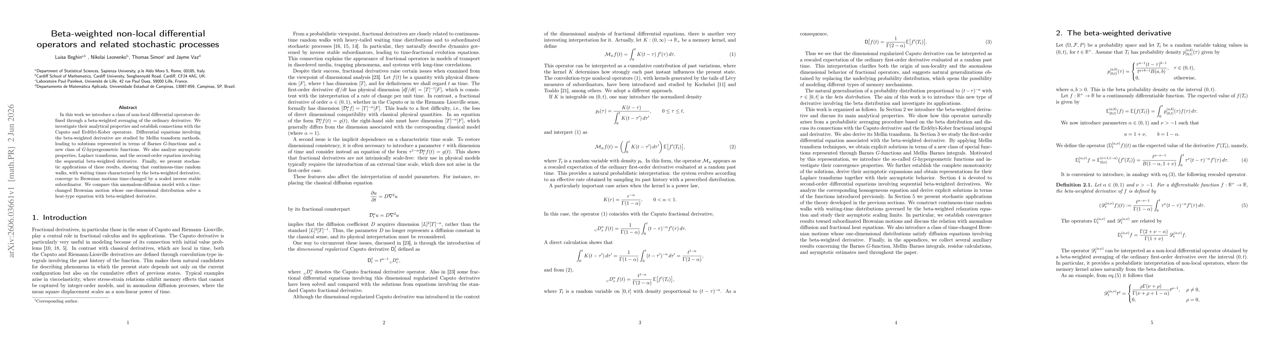 Thumbnail for Beta-weighted non-local differential operators and related stochastic processes