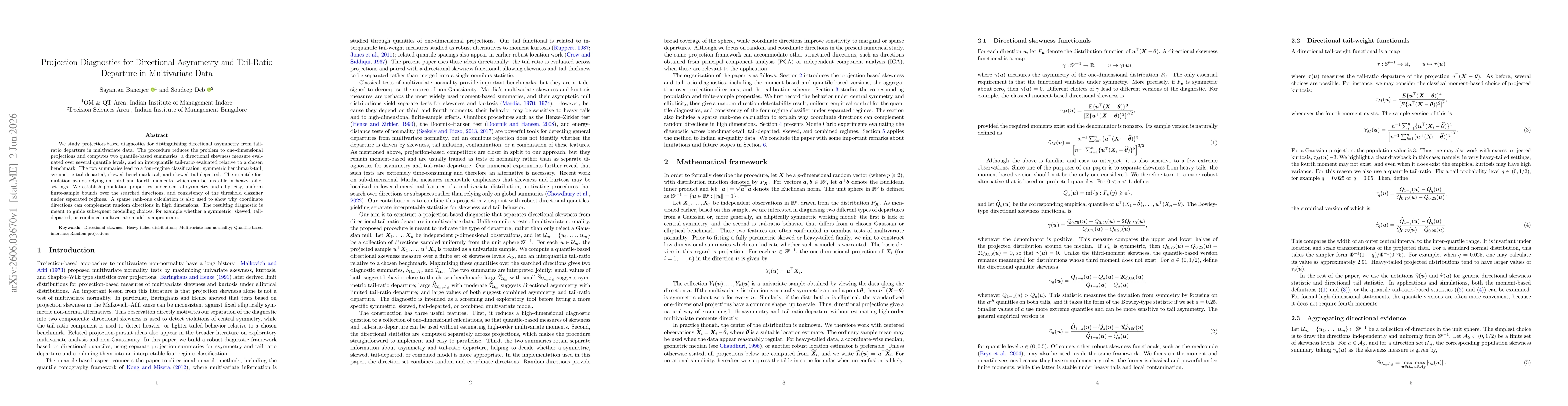 Thumbnail for Projection Diagnostics for Directional Asymmetry and Tail-Ratio Departure in Multivariate Data