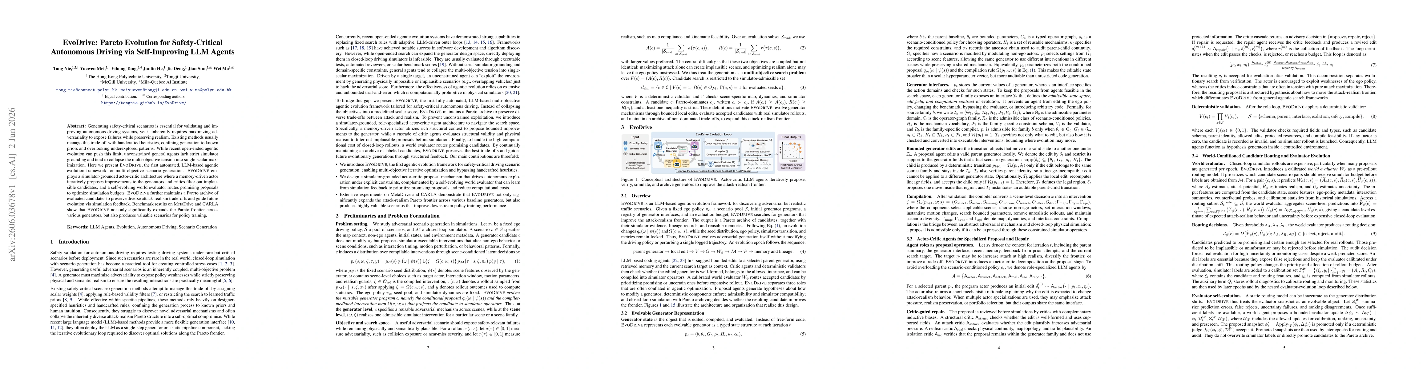 Thumbnail for EvoDrive: Pareto Evolution for Safety-Critical Autonomous Driving via Self-Improving LLM Agents