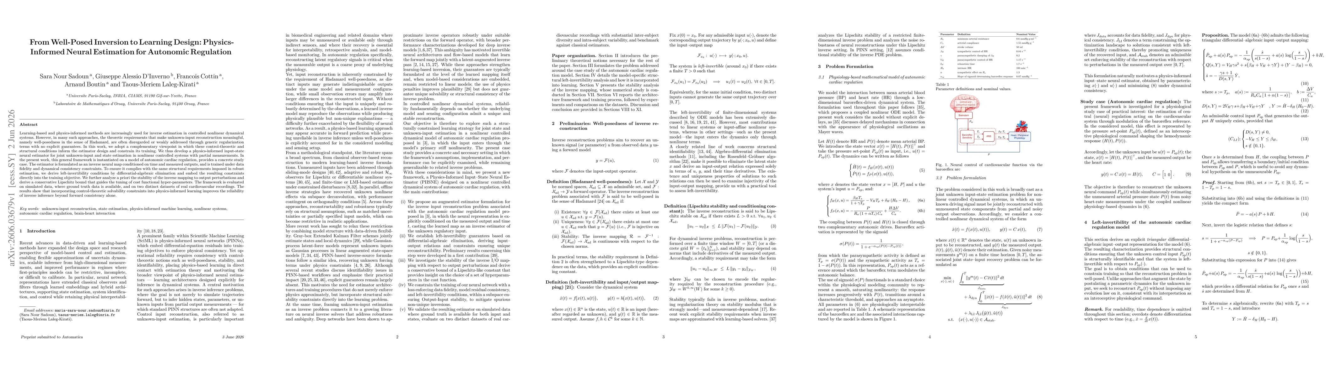 Thumbnail for From Well-Posed Inversion to Learning Design: Physics- Informed Neural Estimation for Autonomic Regulation