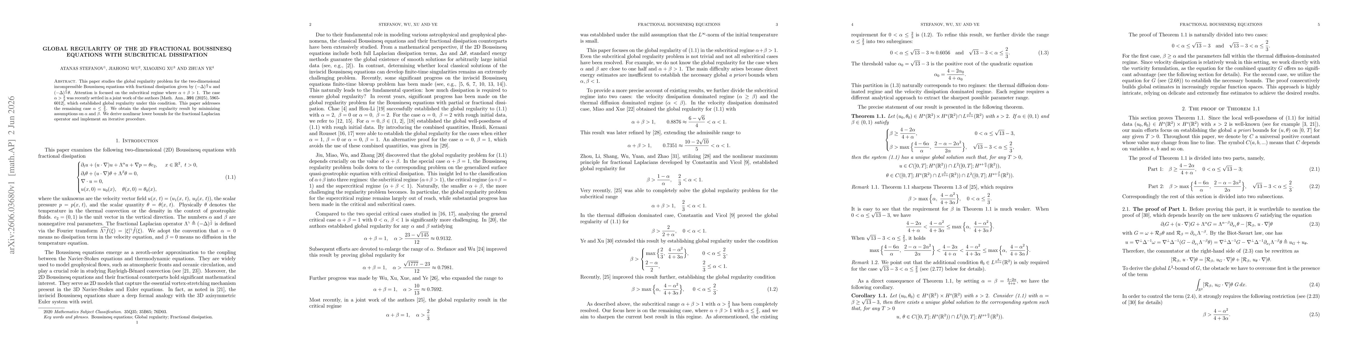 Thumbnail for Global regularity of the 2D fractional Boussinesq equations with subcritical dissipation