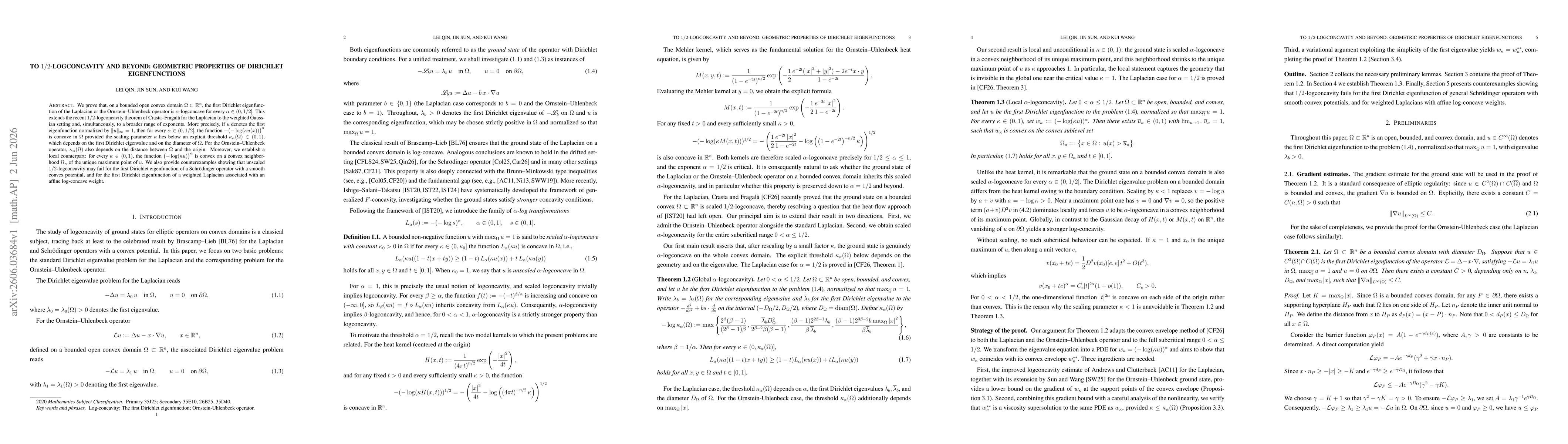Thumbnail for To $1/2$-logconcavity and beyond: Geometric properties of Dirichlet eigenfunctions