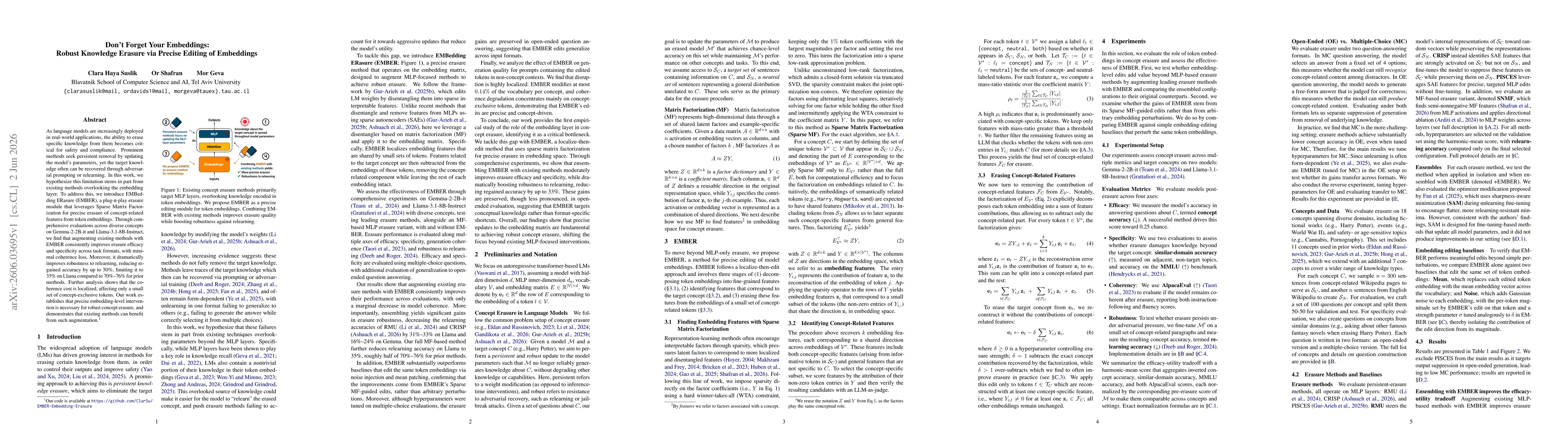 Thumbnail for Don't Forget Your Embeddings: Robust Knowledge Erasure via Precise Editing of Embeddings