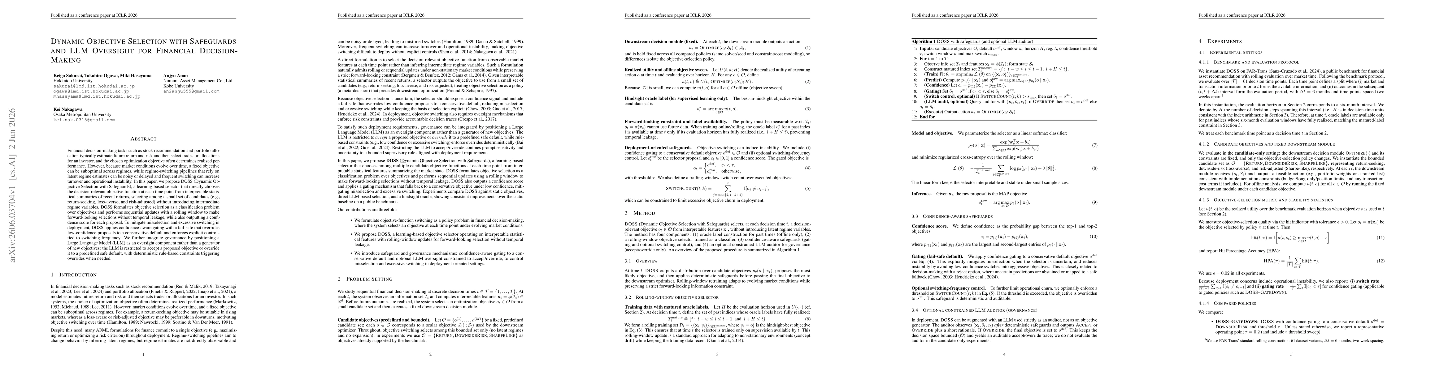 Thumbnail for Dynamic Objective Selection with Safeguards and LLM Oversight for Financial Decision-Making
