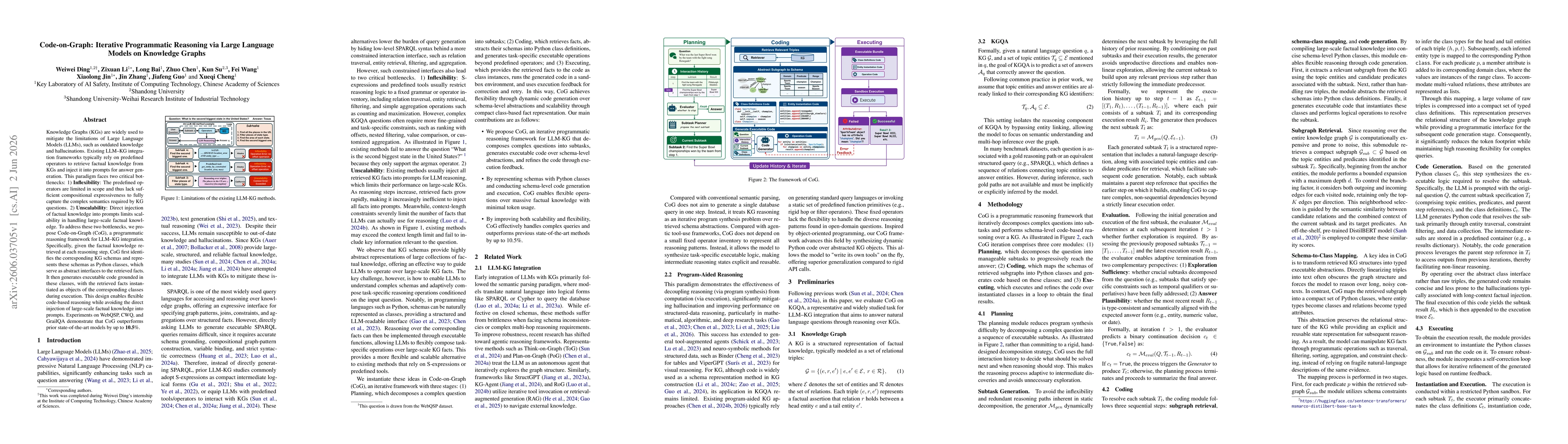 Thumbnail for Code-on-Graph: Iterative Programmatic Reasoning via Large Language Models on Knowledge Graphs