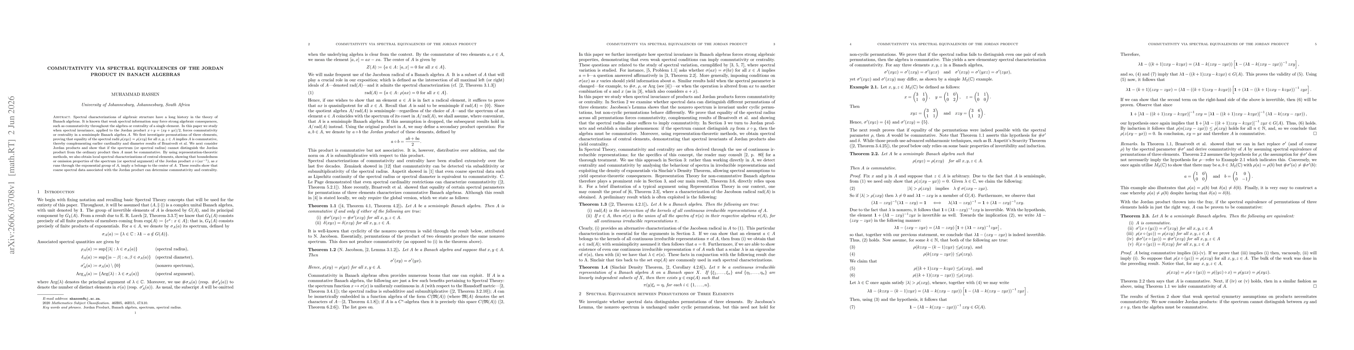Thumbnail for Commutativity via Spectral Equivalences of the Jordan Product in Banach Algebras