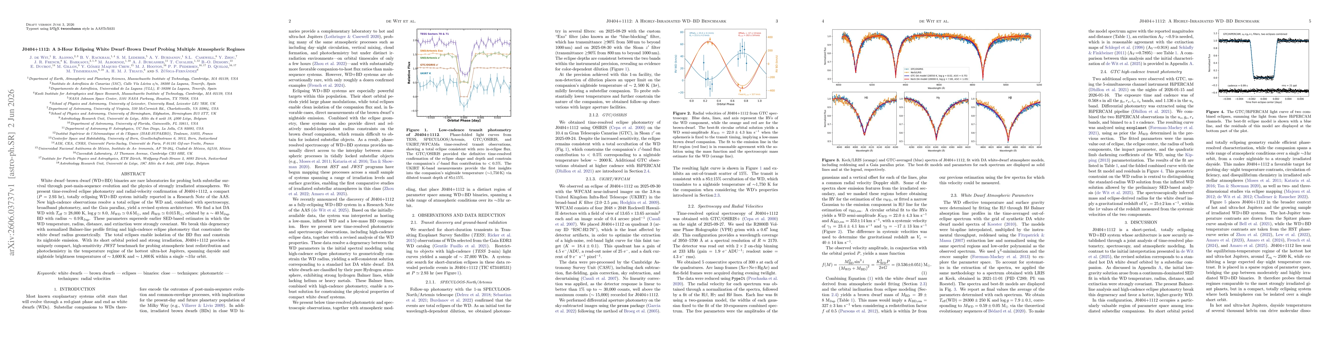 Thumbnail for J0404+1112: A 3-Hour Eclipsing White Dwarf-Brown Dwarf Probing Multiple Atmospheric Regimes