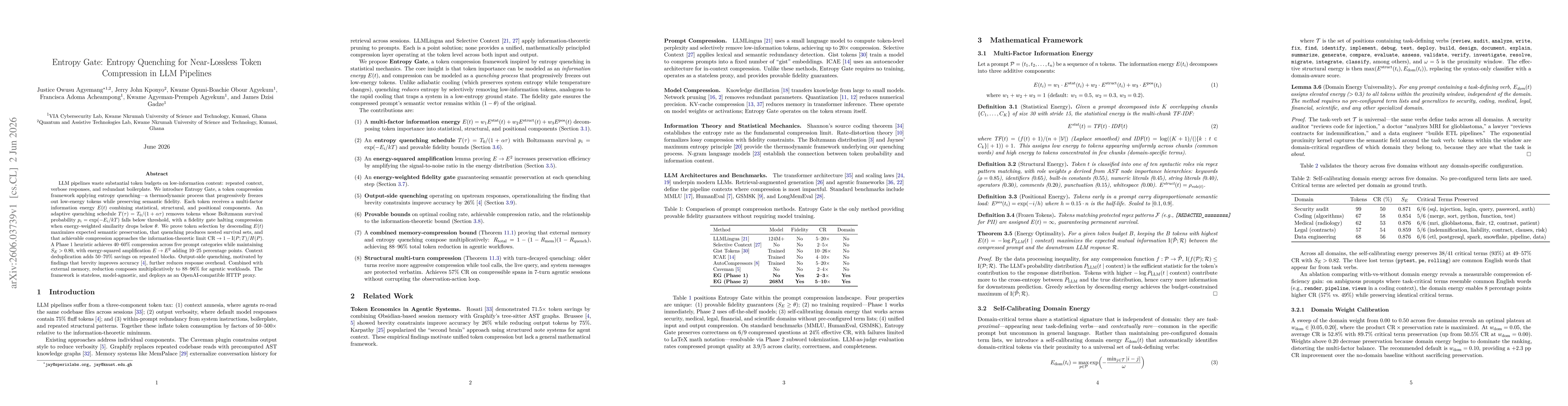 Thumbnail for Entropy Gate: Entropy Quenching for Near-Lossless Token Compression in LLM Pipelines
