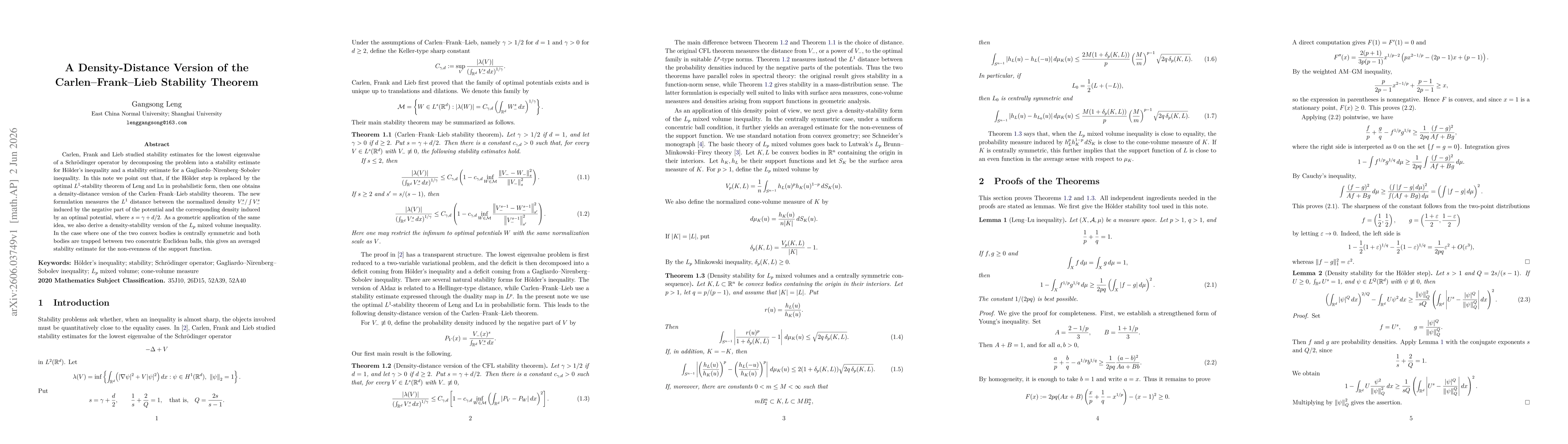 Thumbnail for A Density-Distance Version of the Carlen--Frank--Lieb Stability Theorem