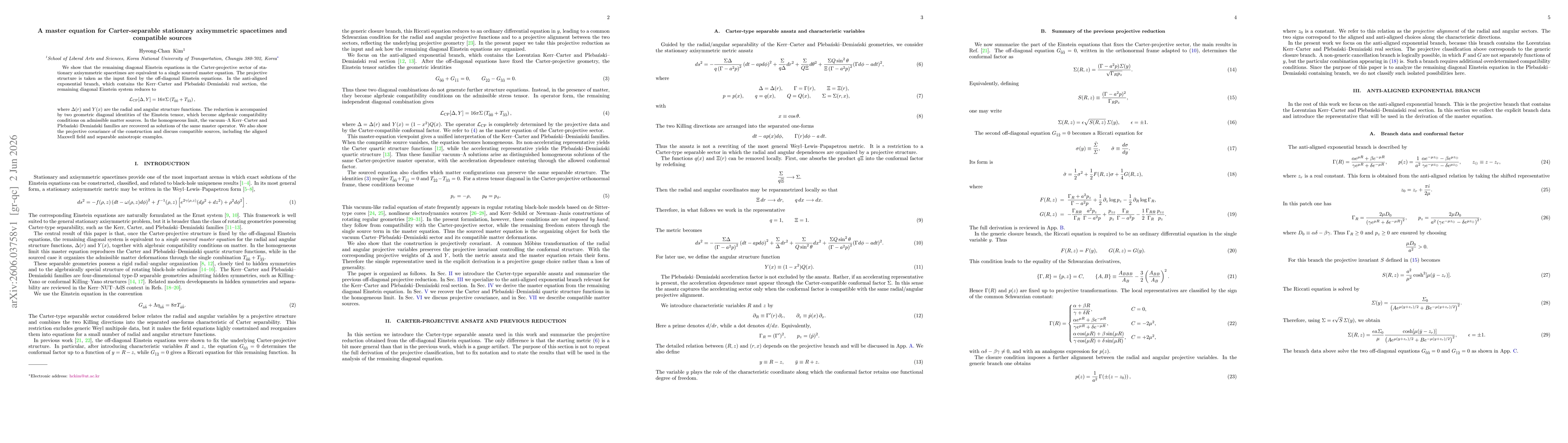Thumbnail for A master equation for Carter-separable stationary axisymmetric spacetimes and compatible sources
