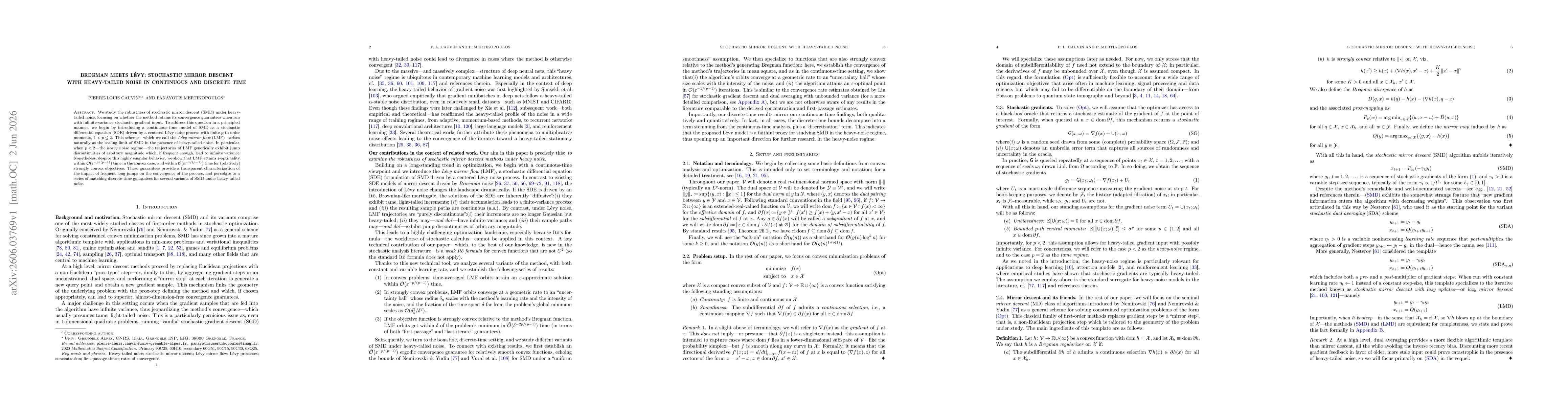 Thumbnail for Bregman meets Lévy: Stochastic mirror descent with heavy-tailed noise in continuous and discrete time