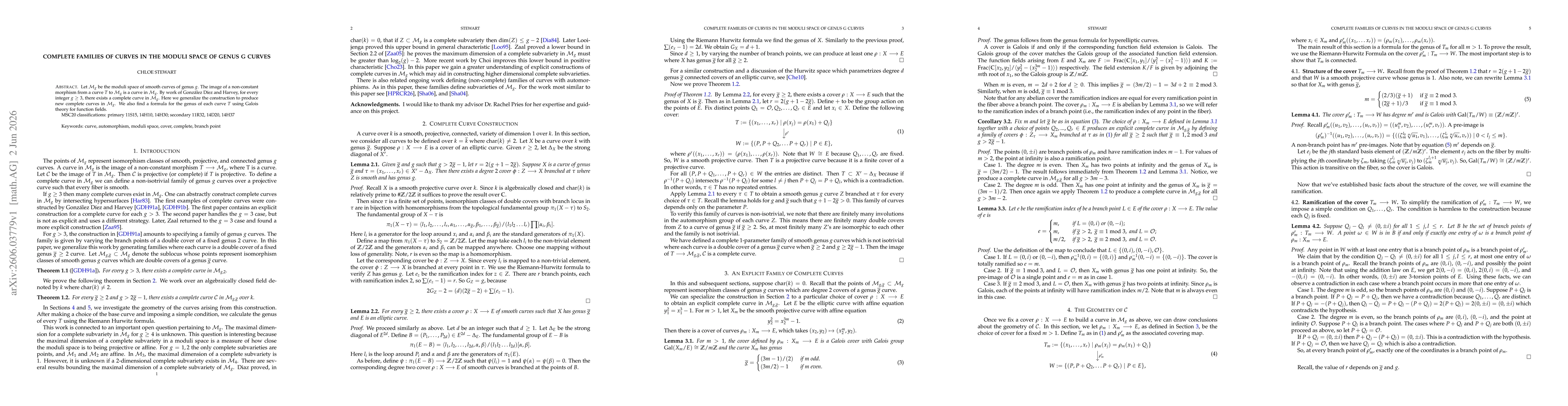 Thumbnail for Complete Families of Curves in the Moduli Space of Genus g Curves