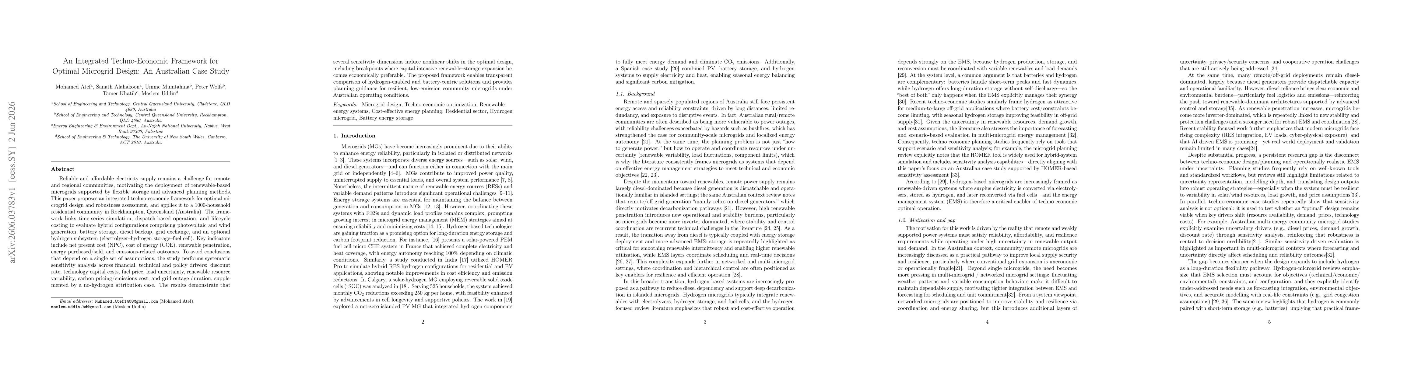 Thumbnail for An Integrated Techno-Economic Framework for Optimal Microgrid Design: An Australian Case Study