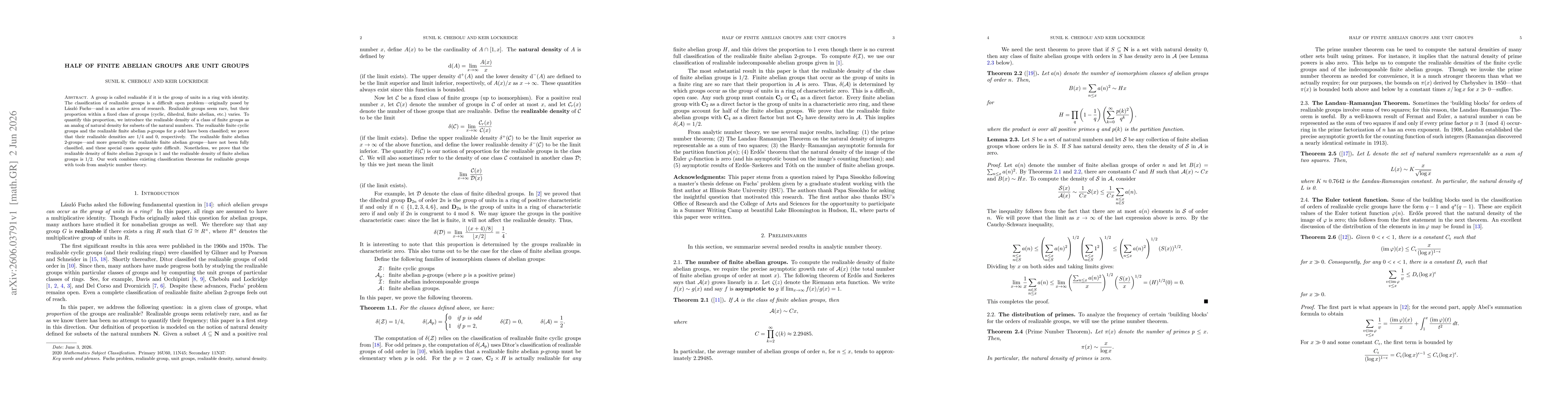 Thumbnail for Half of finite abelian groups are unit groups