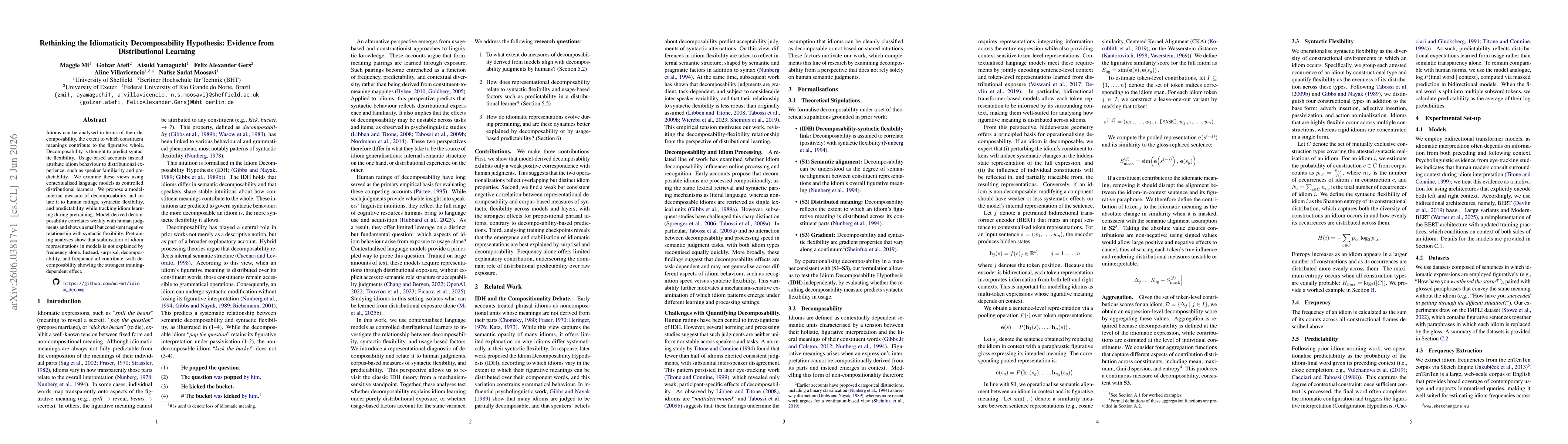 Thumbnail for Rethinking the Idiomaticity Decomposability Hypothesis: Evidence from Distributional Learning