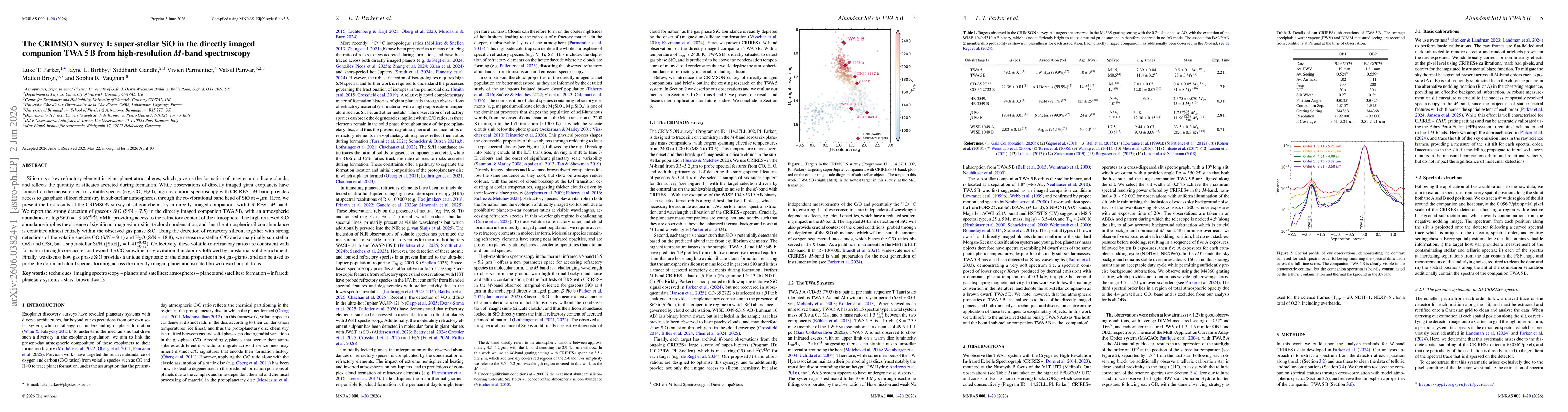 Thumbnail for The CRIMSON survey I: super-stellar SiO in the directly imaged companion TWA 5 B from high-resolution M-band spectroscopy