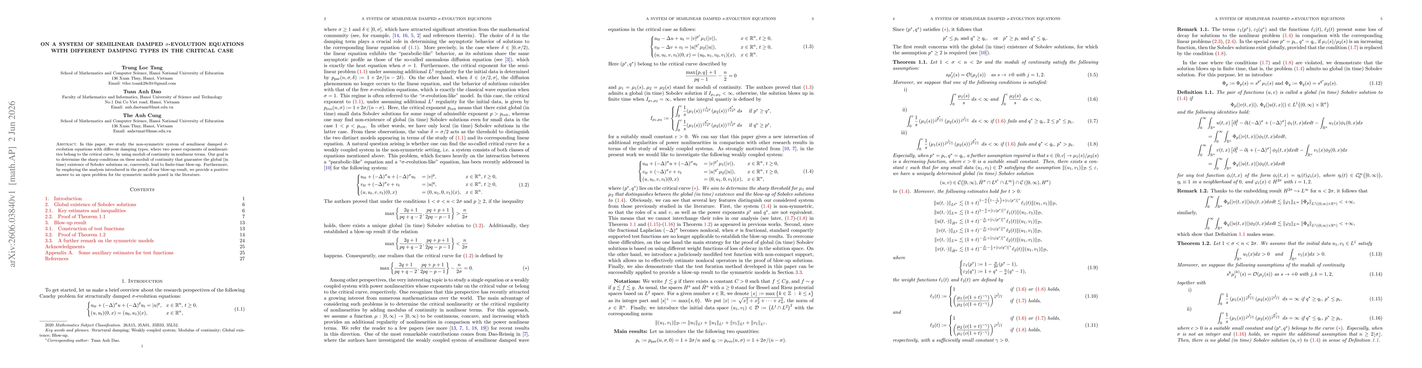 Thumbnail for On a system of semilinear damped $σ$-evolution equations with different damping types in the critical case