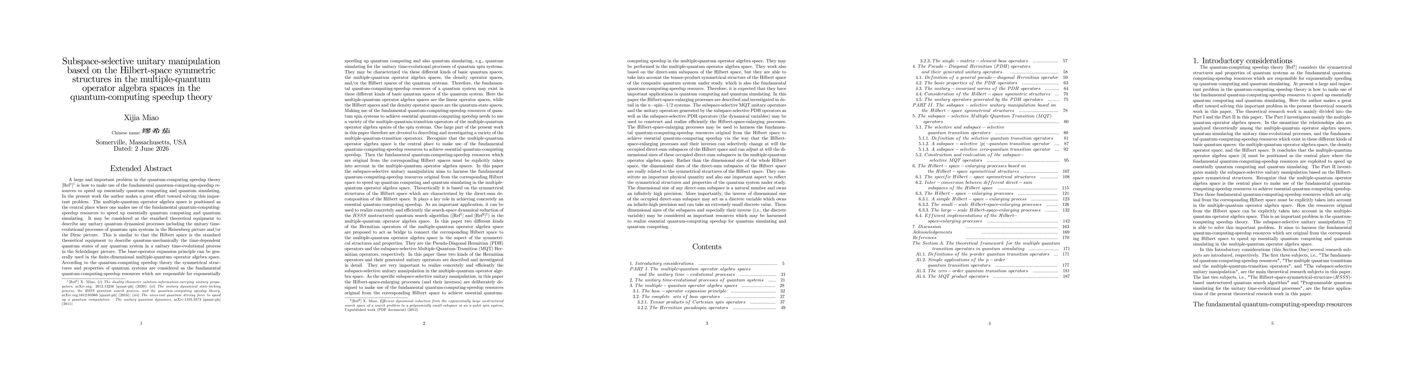 Thumbnail for Subspace-selective unitary manipulation based on the Hilbert-space symmetric structures in the multiple-quantum operator algebra spaces in the quantum-computing speedup theory