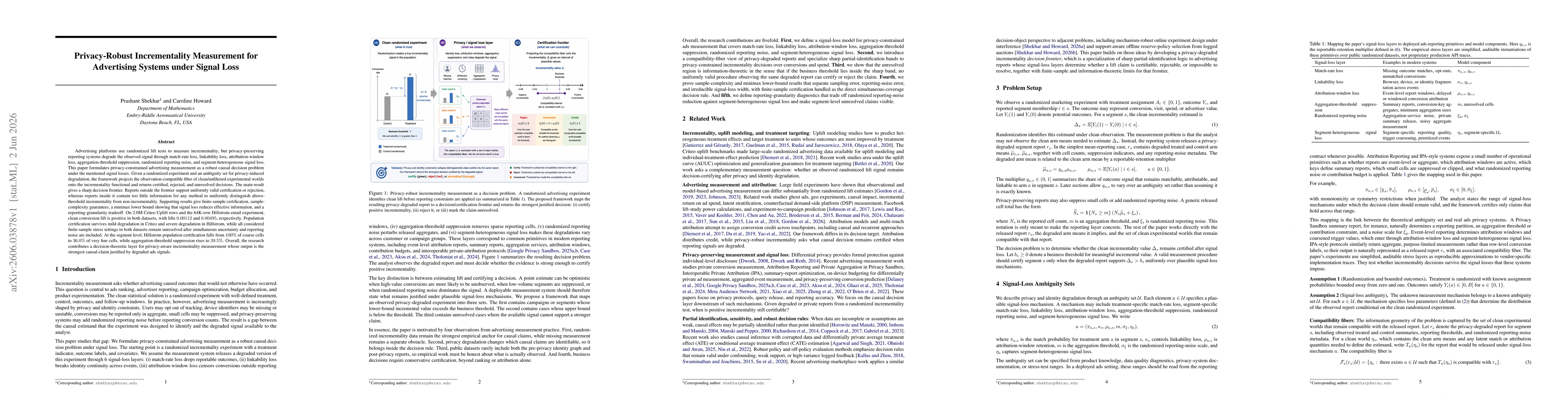 Thumbnail for Privacy-Robust Incrementality Measurement for Advertising Systems under Signal Loss