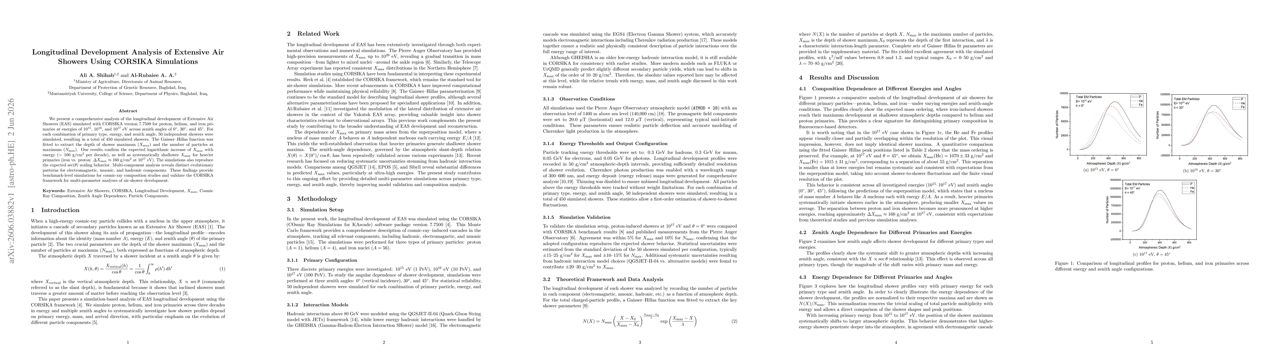 Thumbnail for Longitudinal Development Analysis of Extensive Air Showers Using CORSIKA Simulations