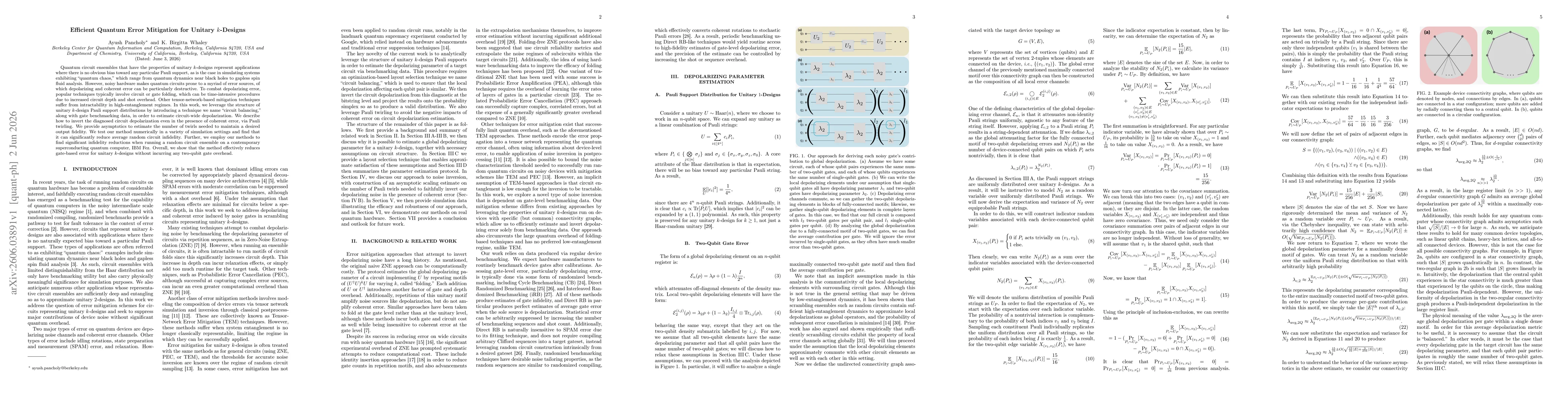 Thumbnail for Efficient Quantum Error Mitigation for Unitary k-Designs