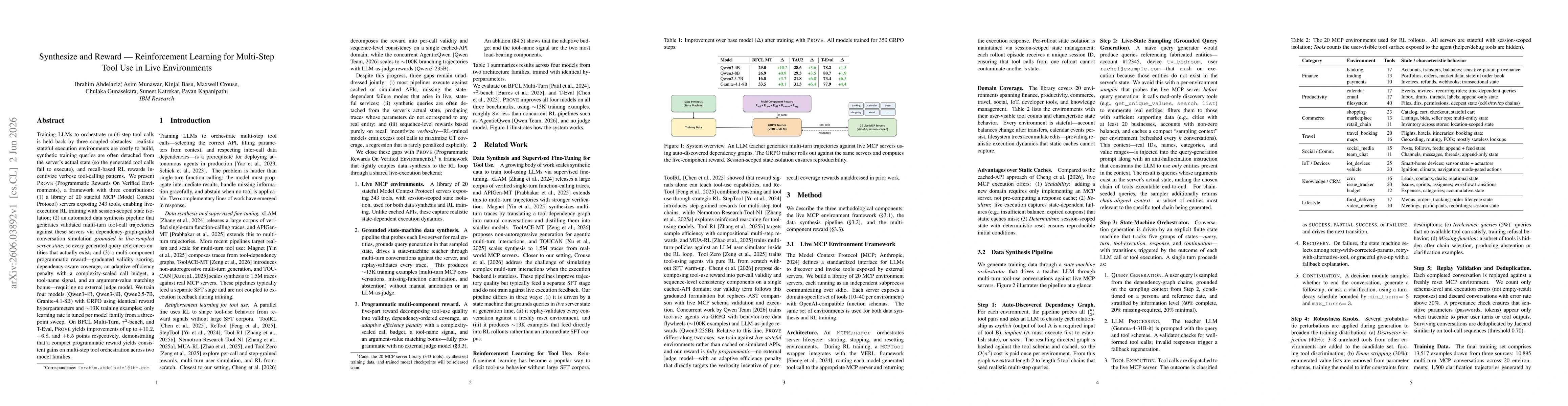 Thumbnail for Synthesize and Reward -- Reinforcement Learning for Multi-Step Tool Use in Live Environments
