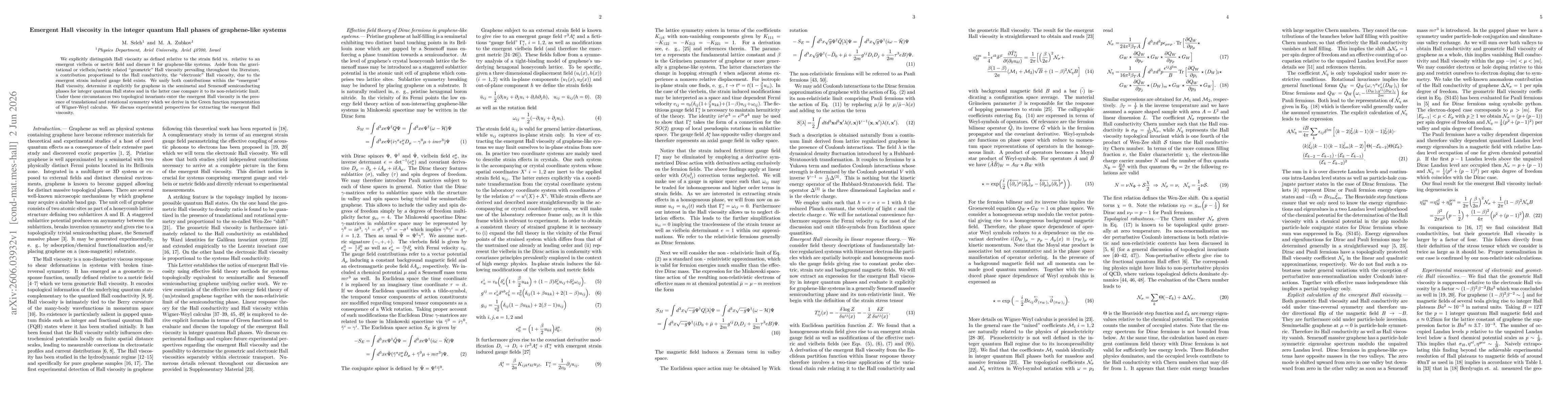 Thumbnail for Emergent Hall viscosity in the integer quantum Hall phases of graphene-like systems