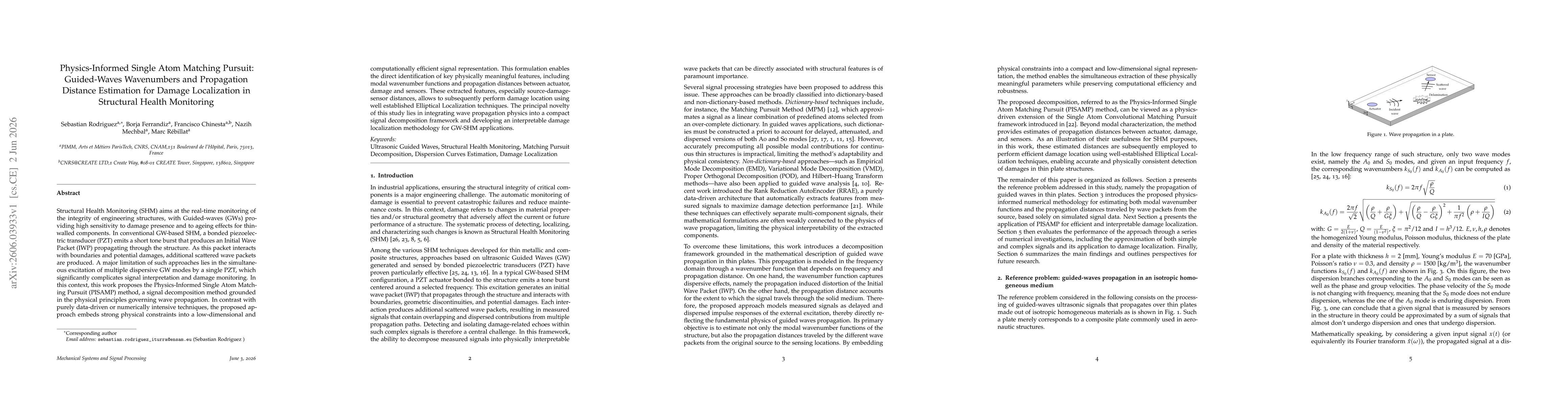 Thumbnail for Physics-Informed Single Atom Matching Pursuit: Guided-Waves Wavenumbers and Propagation Distance Estimation for Damage Localization in Structural Health Monitoring