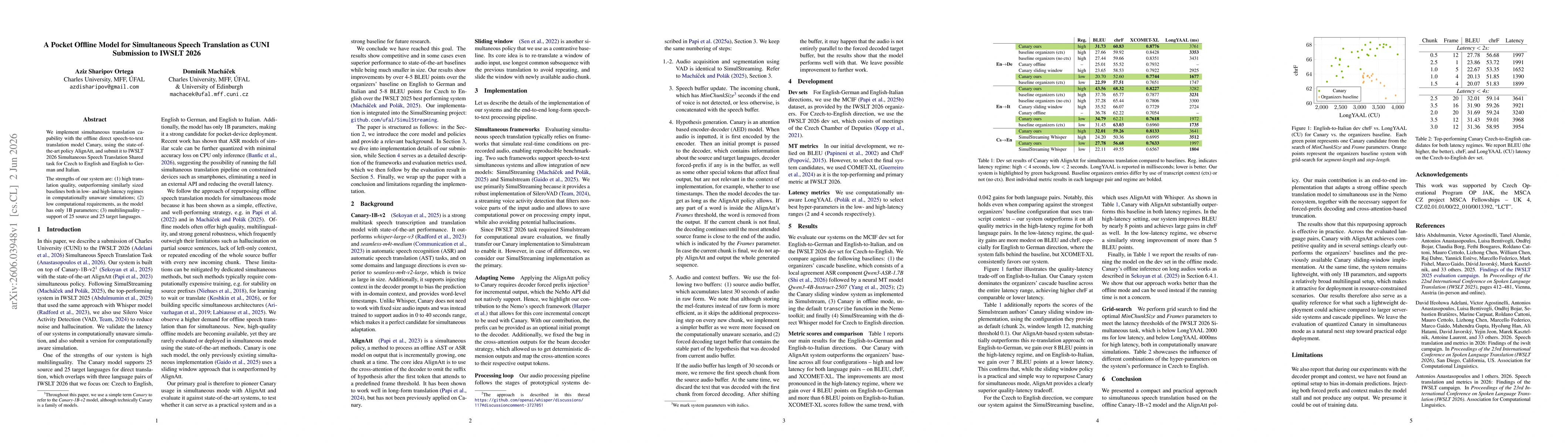 Thumbnail for A Pocket Offline Model for Simultaneous Speech Translation as CUNI Submission to IWSLT 2026