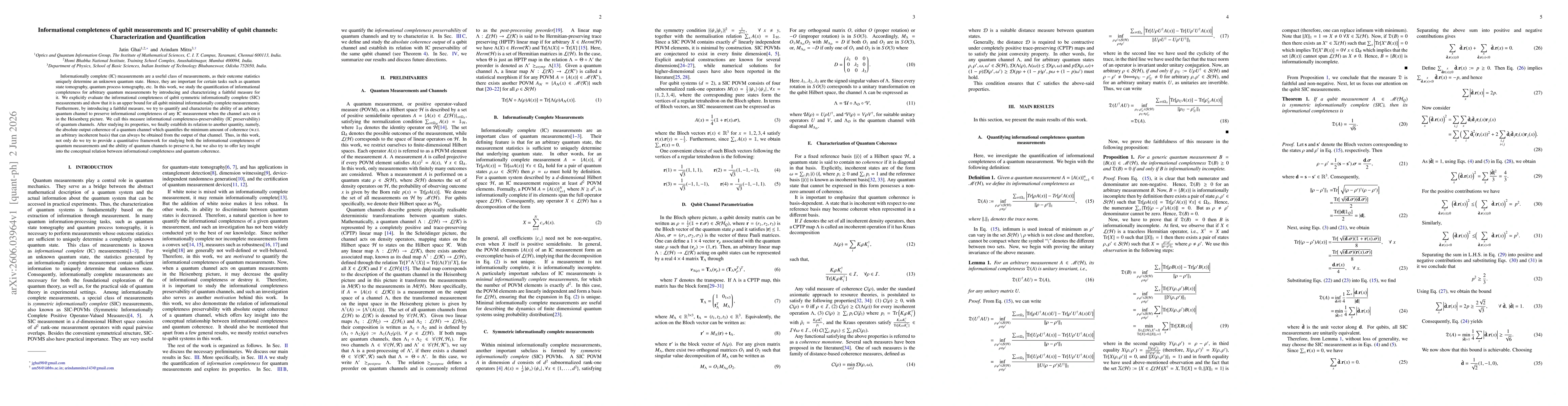 Thumbnail for Informational completeness of qubit measurements and IC preservability of qubit channels: Characterization and Quantification