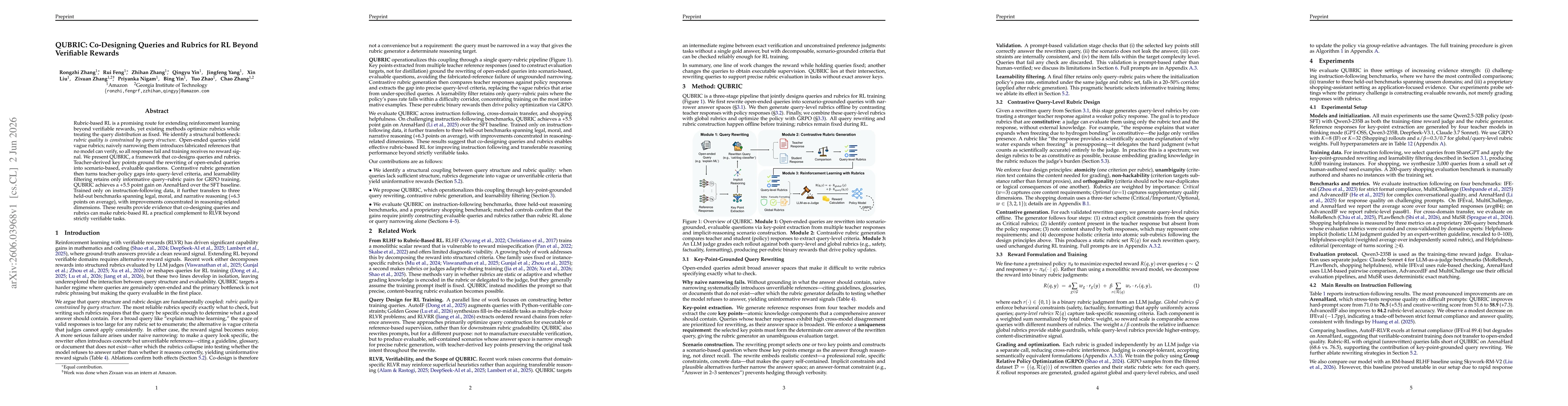 Thumbnail for QUBRIC: Co-Designing Queries and Rubrics for RL Beyond Verifiable Rewards