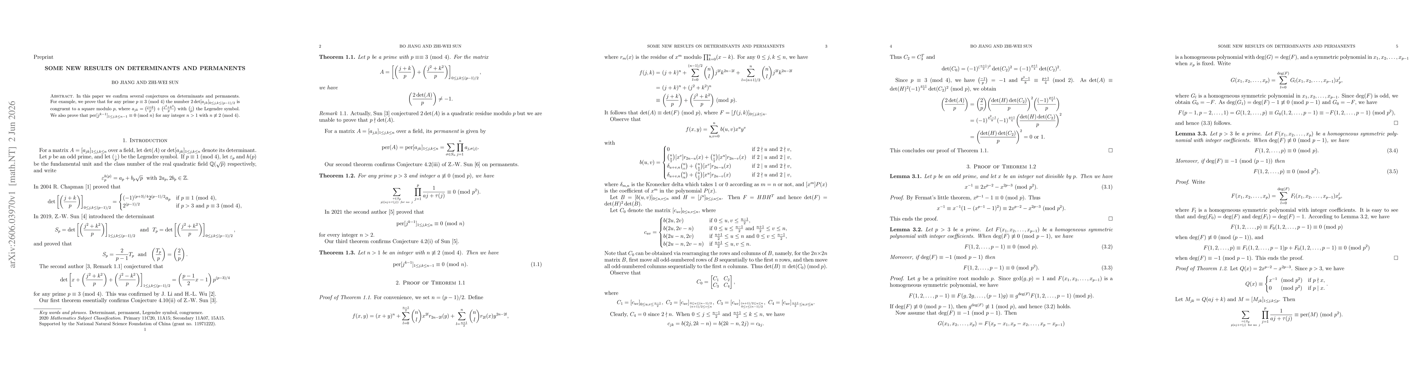 Thumbnail for Some new results on determinants and permanents