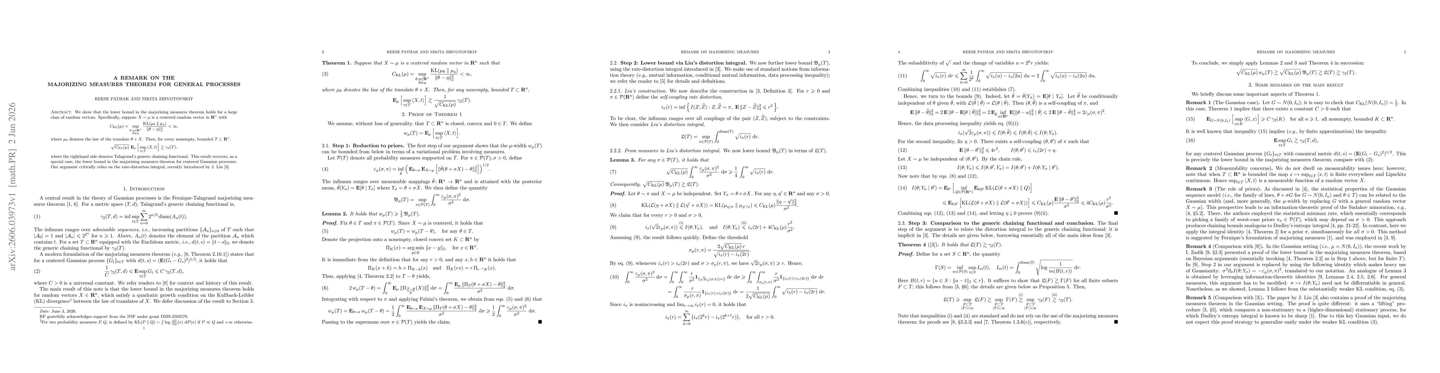 Thumbnail for A remark on the majorizing measures theorem for general processes