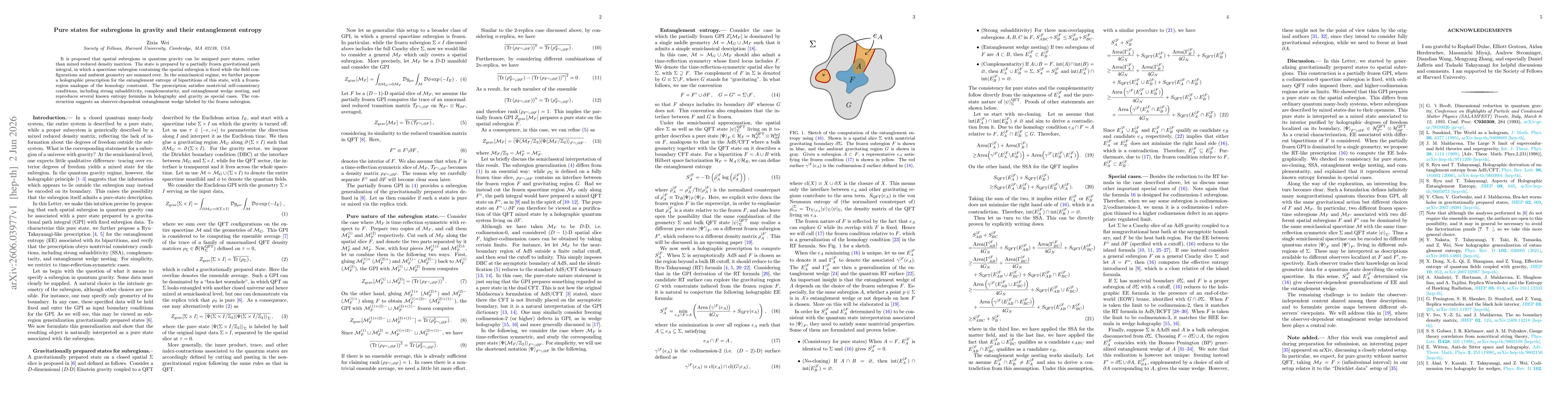 Thumbnail for Pure states for subregions in gravity and their entanglement entropy