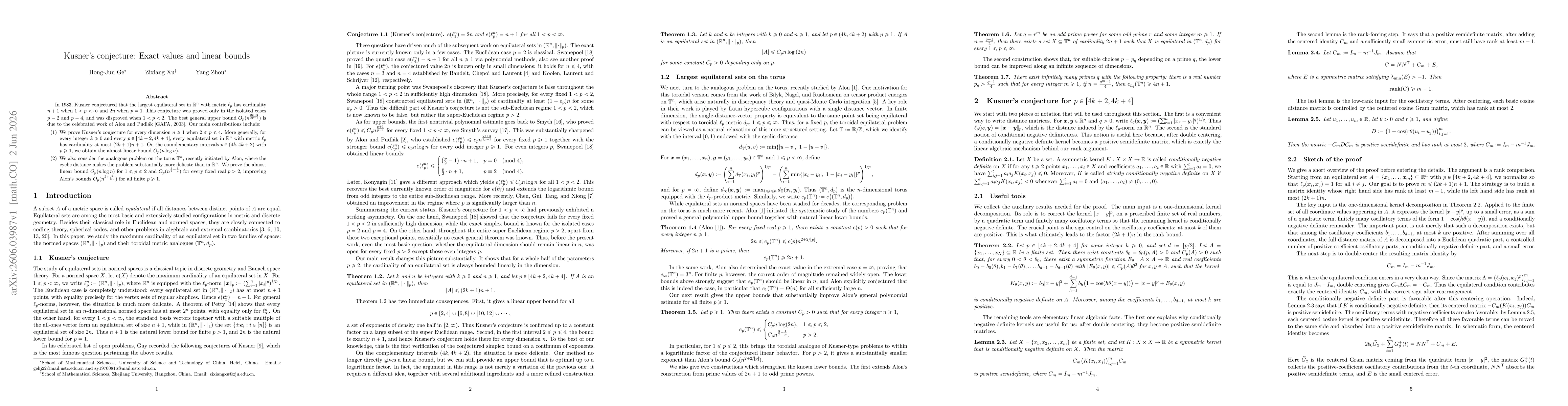 Thumbnail for Kusner's conjecture: Exact values and linear bounds