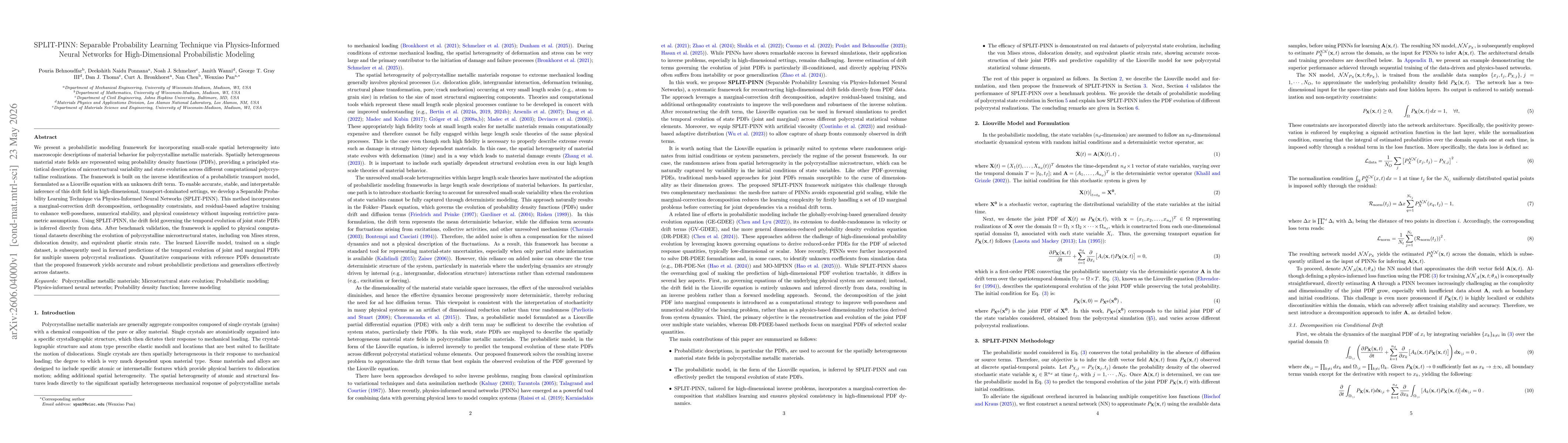 Thumbnail for SPLIT-PINN: Separable Probability Learning Technique via Physics-Informed Neural Networks for High-Dimensional Probabilistic Modeling