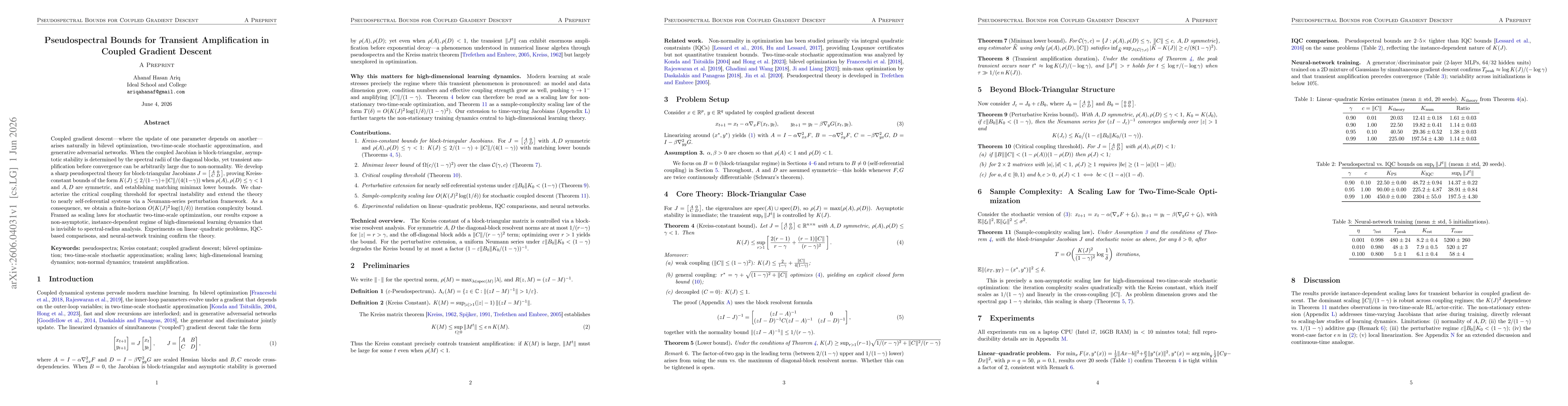 Thumbnail for Pseudospectral Bounds for Transient Amplification in Coupled Gradient Descent