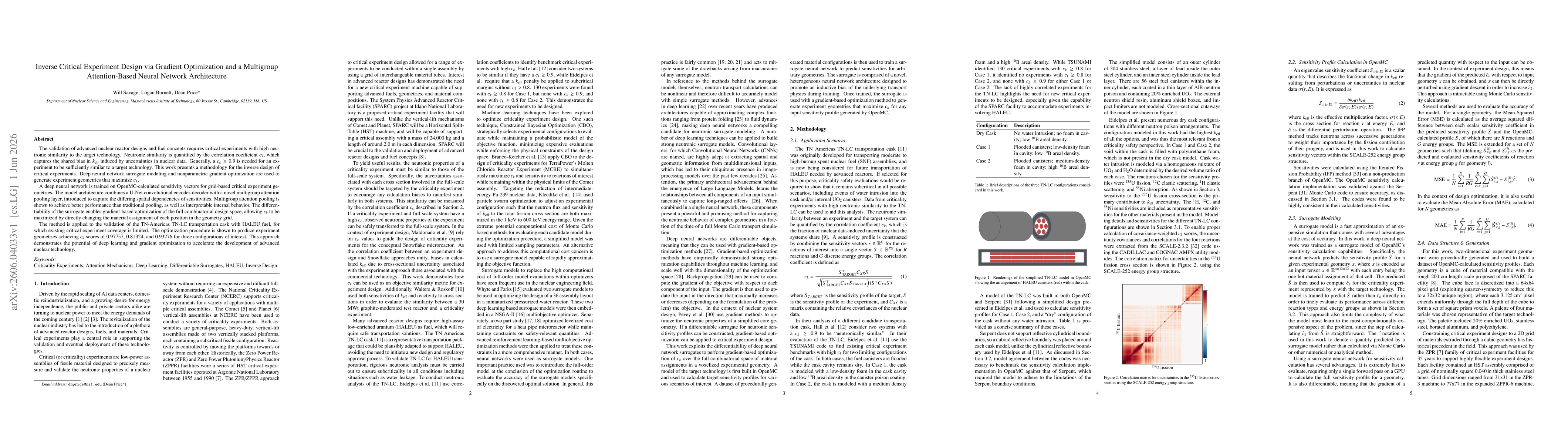 Thumbnail for Inverse Critical Experiment Design via Gradient Optimization and a Multigroup Attention-Based Neural Network Architecture