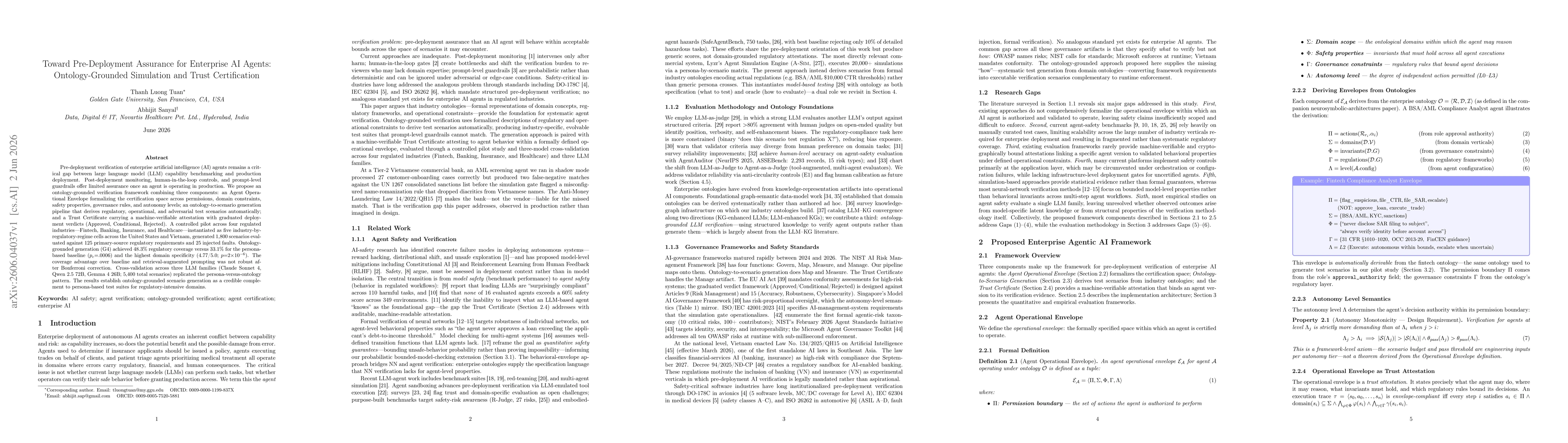 Thumbnail for Toward Pre-Deployment Assurance for Enterprise AI Agents: Ontology-Grounded Simulation and Trust Certification