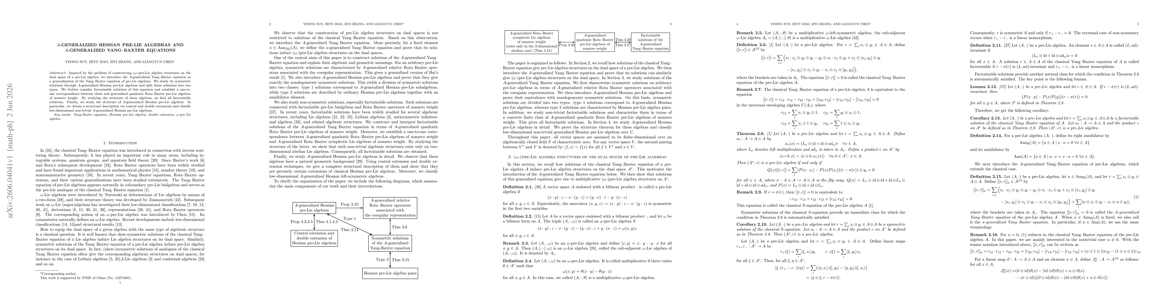Thumbnail for $A$-Generalized Hessian pre-Lie algebras and $A$-Generalized Yang--Baxter Equations