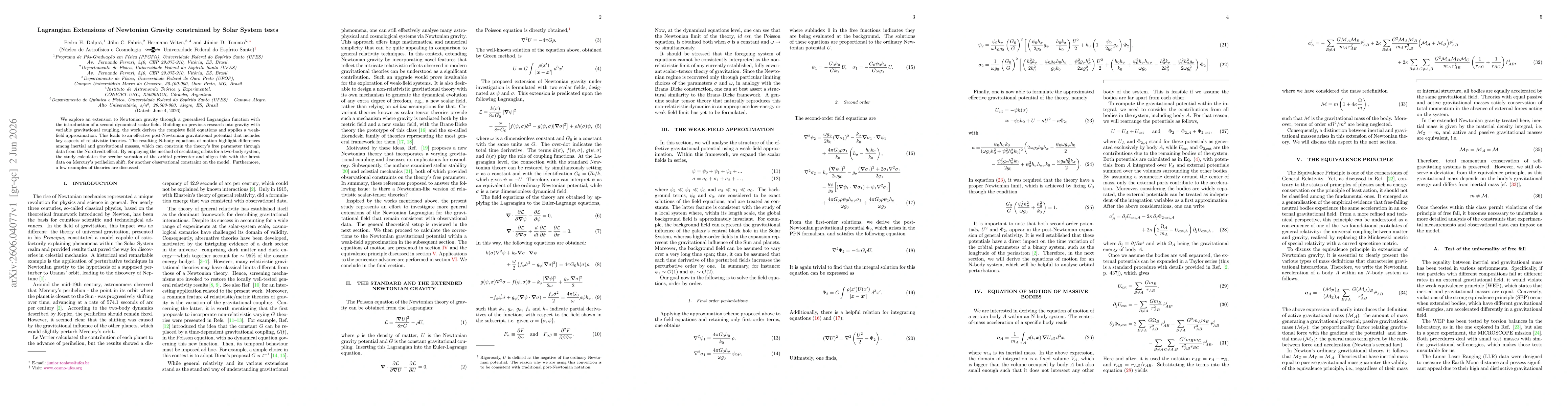 Thumbnail for Lagrangian Extensions of Newtonian Gravity constrained by Solar System tests