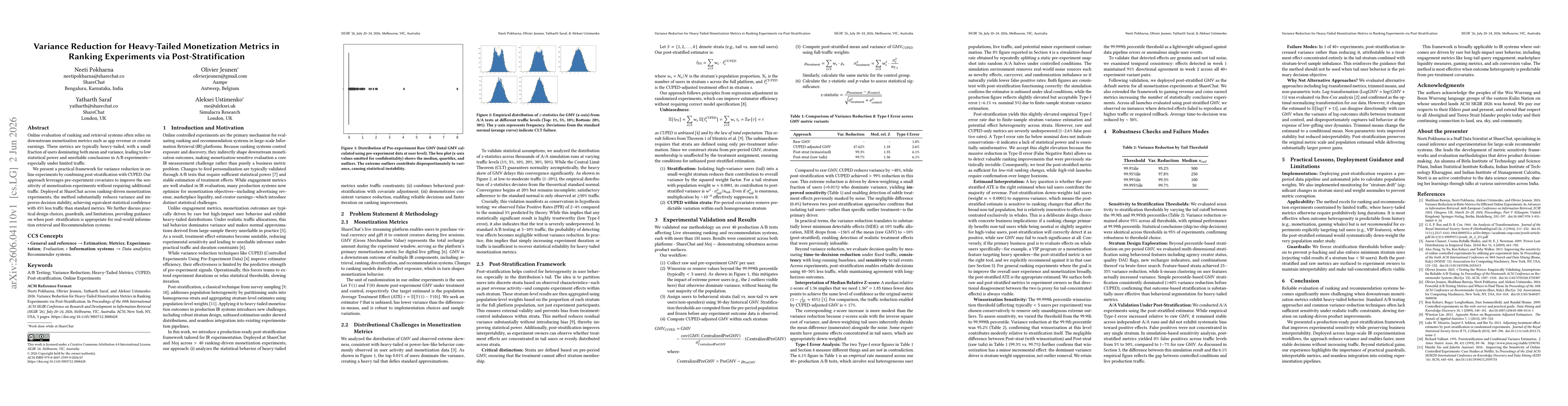 Thumbnail for Variance Reduction for Heavy-Tailed Monetization Metrics in Ranking Experiments via Post-Stratification