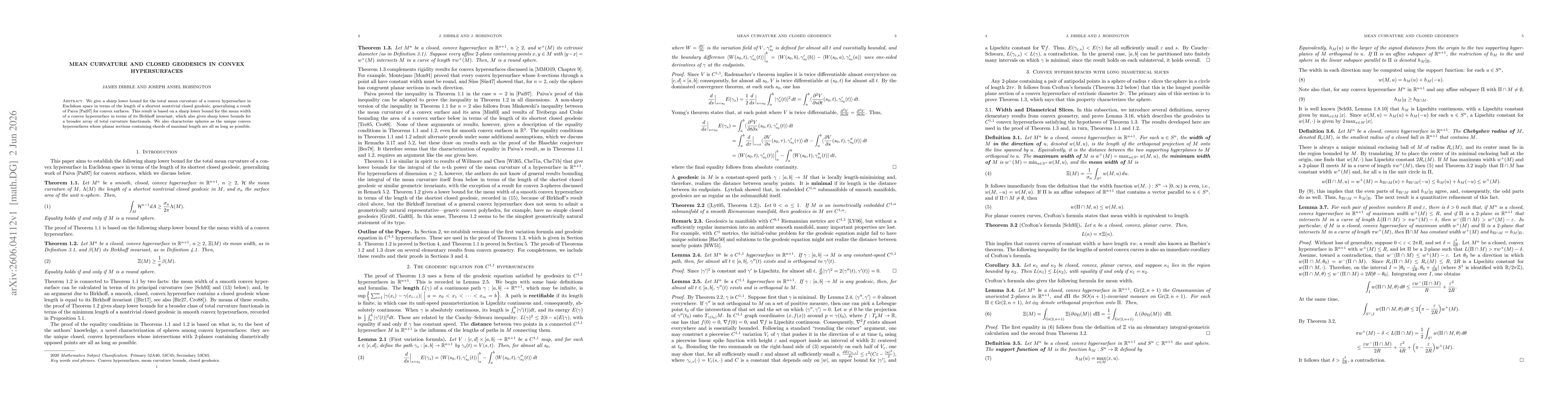 Thumbnail for Mean Curvature and Closed Geodesics in Convex Hypersurfaces