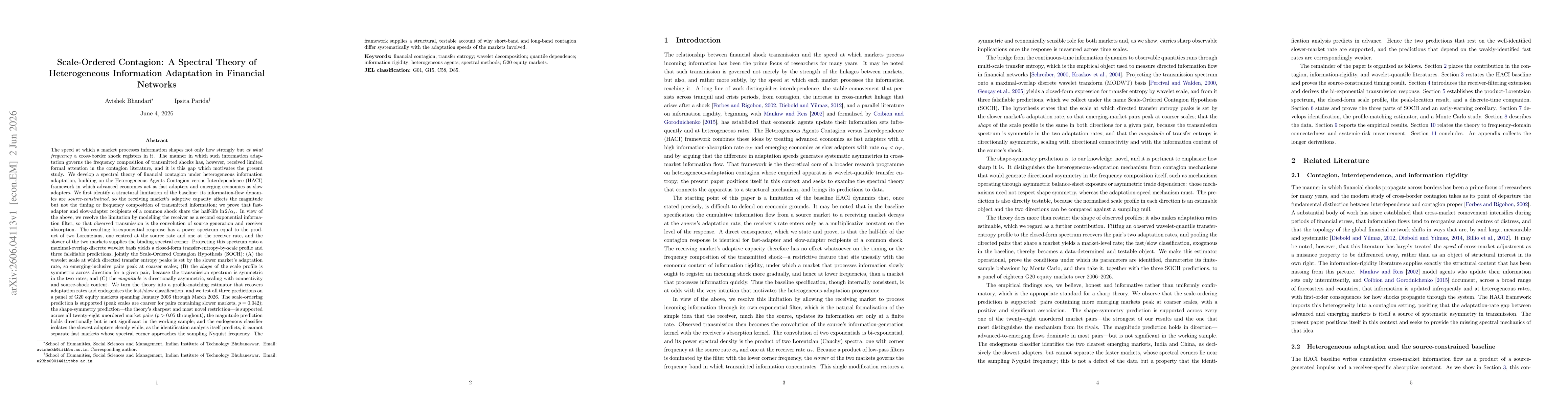 Thumbnail for Scale-Ordered Contagion: A Spectral Theory of Heterogeneous Information Adaptation in Financial Networks