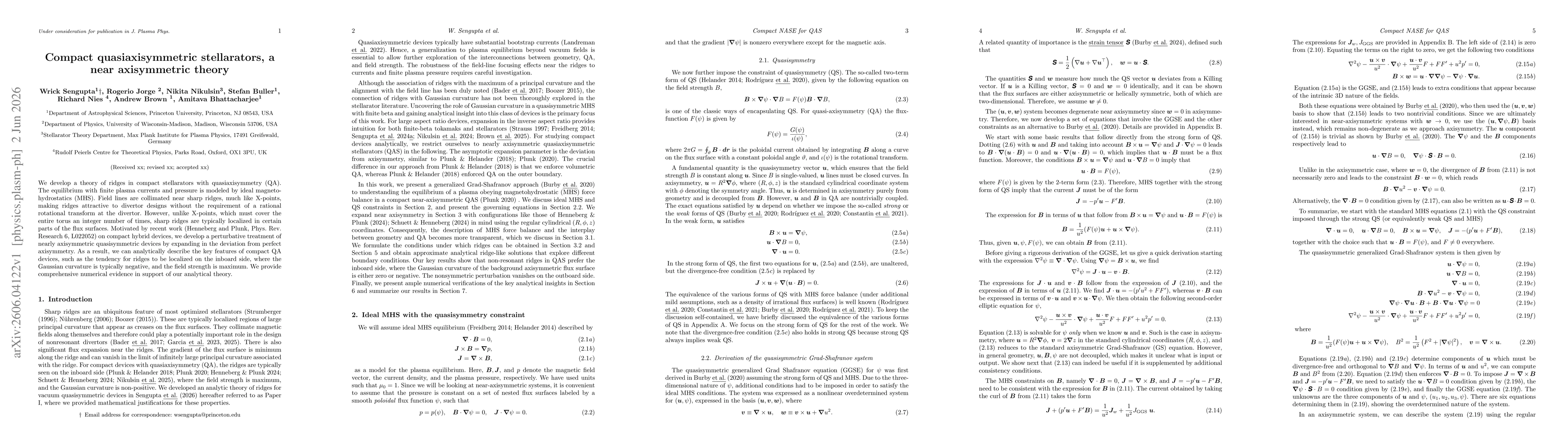 Thumbnail for Compact quasiaxisymmetric stellarators, a near axisymmetric theory
