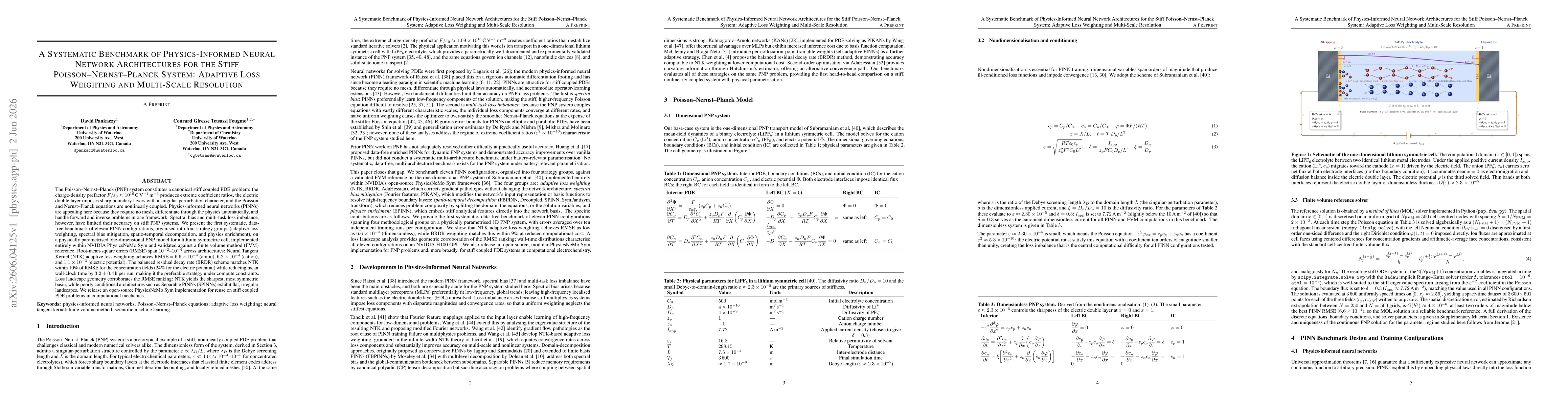 Thumbnail for A Systematic Benchmark of Physics-Informed Neural Network Architectures for the Stiff Poisson-Nernst-Planck System: Adaptive LossWeighting and Multi-Scale Resolution