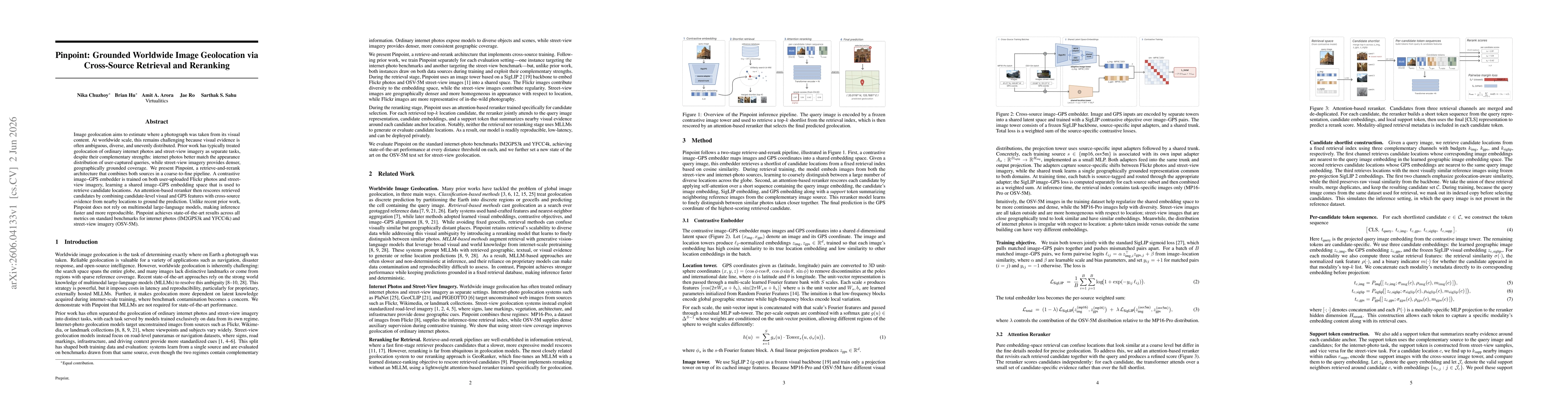 Thumbnail for Pinpoint: Grounded Worldwide Image Geolocation via Cross-Source Retrieval and Reranking