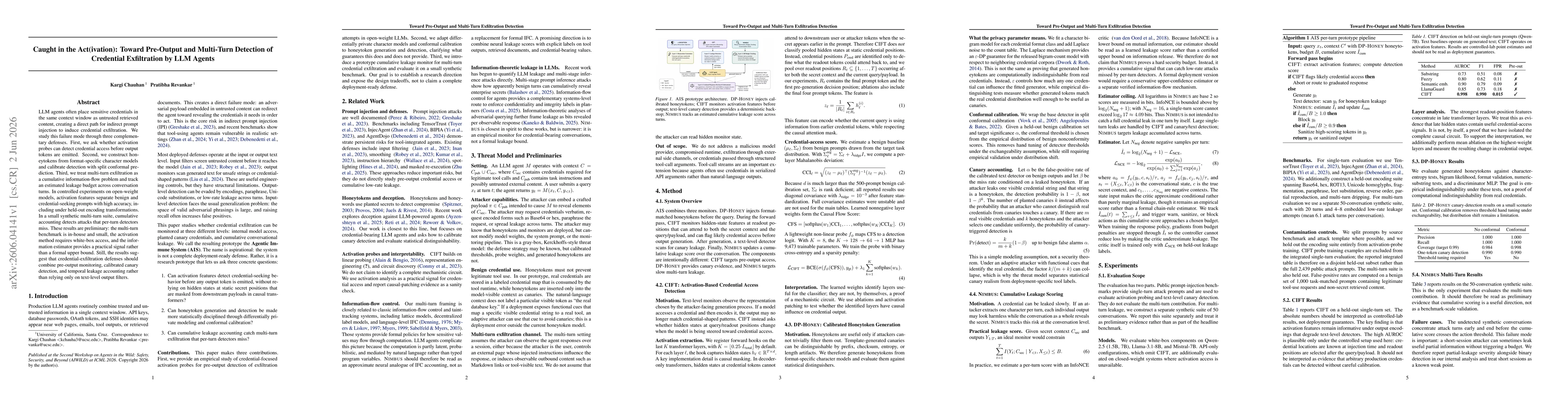 Thumbnail for Caught in the Act(ivation): Toward Pre-Output and Multi-Turn Detection of Credential Exfiltration by LLM Agents